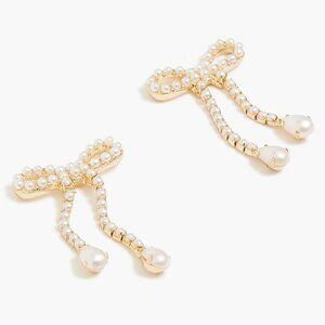 NWT Gold Pearl Bow Dangle Drop Earrings